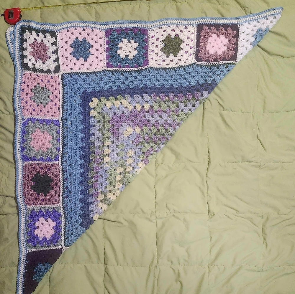 Homemade Purple, Pink, Sage Green 42" By 42" Crochet Blanket - Picture 5 of 6